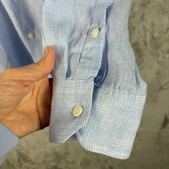 Rye 51 Mens Button Down Shirt Blue Linen Feel Small Batch XL Breathable Luxury - Picture 4 of 10